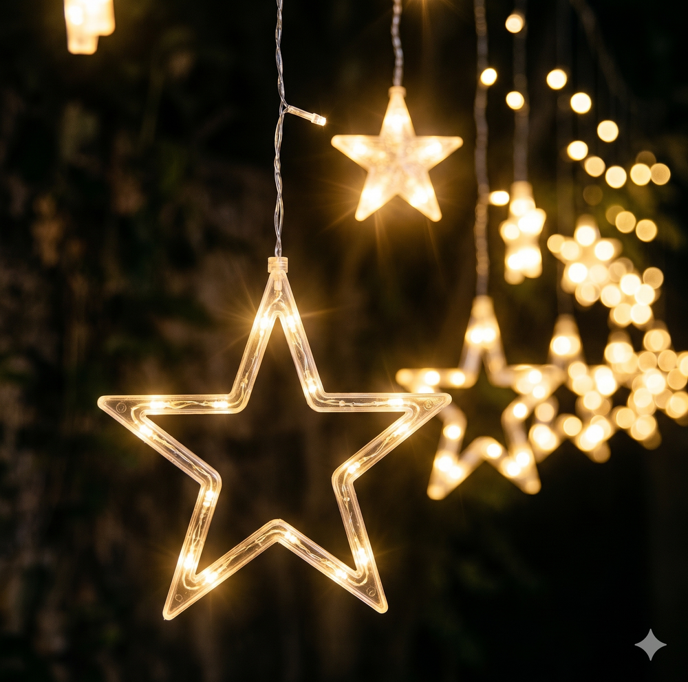 Enchanting Warm White LED Star Curtain Lights - Indoor &amp; Outdoor Decor